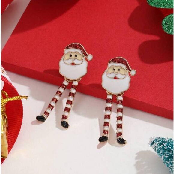 NEW Santa Claus St. Nick Christmas Dangle Statement Earrings Holiday - Picture 4 of 4